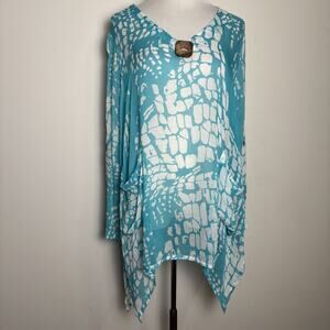 Indigo Soul Sheer Tunic Blouse Size M Asymmetric Oversized Coastal Beach‎ Boho